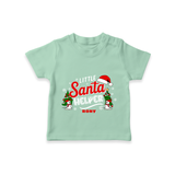 "Little Santa Helper" - Christmas Themed Kids T-Shirt With Customized name - MINT GREEN - 0-5 Months Old (Chest 17")