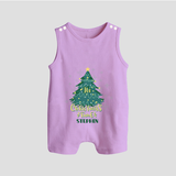 "Its Christmas Time" - Christmas Themed Button Romper With Customized name - LILAC - 0 - 5 Months Old (Chest 18")