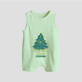 "Its Christmas Time" - Christmas Themed Button Romper With Customized name - MINT GREEN - 0 - 5 Months Old (Chest 18")