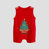 "Its Christmas Time" - Christmas Themed Button Romper With Customized name - RED - 0 - 5 Months Old (Chest 18")