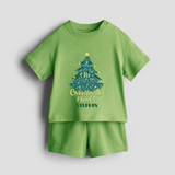 "Its Christmas Time" - Christmas Themed Kids Co-ord Set With Customized name - KIWI GREEN - 0-5 months old  (Chest 18")