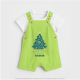 "Its Christmas Time" - Christmas Themed Kids Dungaree Set With Customized name - GREEN - 0 - 5 Months Old (Chest 18")