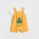 "Its Christmas Time" - Christmas Themed Kids Dungaree Set With Customized name - PASTEL YELLOW - 0 - 5 Months Old (Chest 18")