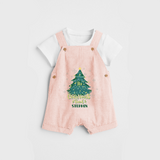 "Its Christmas Time" - Christmas Themed Kids Dungaree Set With Customized name - PEACH - 0 - 5 Months Old (Chest 18")