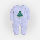 "Its Christmas Time" - Christmas Themed Baby Sleep Suit With Customized name - BABY BLUE - New Born (Chest 7.5")