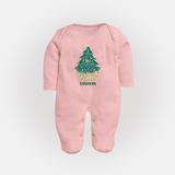 "Its Christmas Time" - Christmas Themed Baby Sleep Suit With Customized name - BABY PINK - New Born (Chest 7.5")