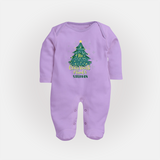 "Its Christmas Time" - Christmas Themed Baby Sleep Suit With Customized name - LILAC - New Born (Chest 7.5")