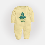 "Its Christmas Time" - Christmas Themed Baby Sleep Suit With Customized name - PASTEL YELLOW - New Born (Chest 7.5")