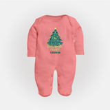 "Its Christmas Time" - Christmas Themed Baby Sleep Suit With Customized name - PEACH - New Born (Chest 7.5")