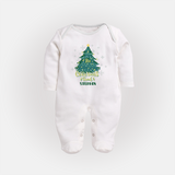 "Its Christmas Time" - Christmas Themed Baby Sleep Suit With Customized name - WHITE - New Born (Chest 7.5")