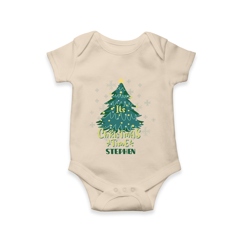 "Its Christmas Time" - Christmas Themed Kids Romper With Customized name - IVORY - 0 - 3 Months Old (Chest 16")