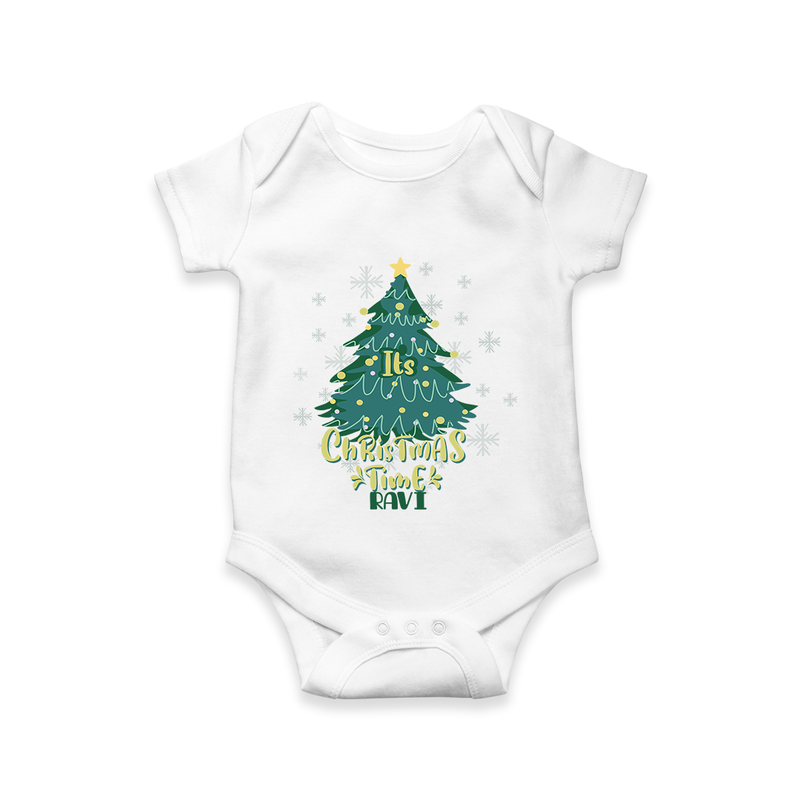 Christmas Time – Personalized Baby Romper - WHITE - New Born (Chest 14")