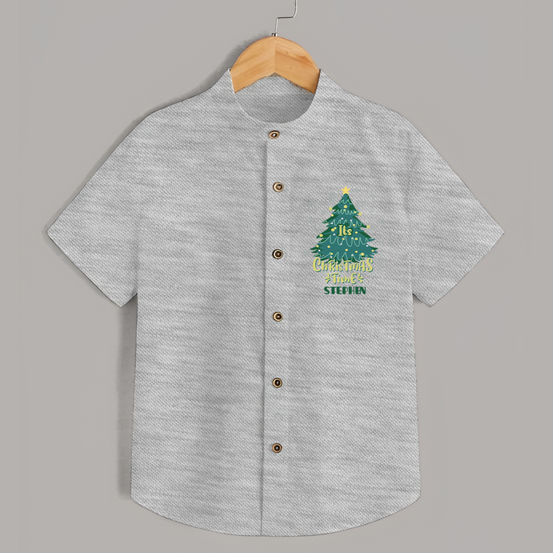 "Its Christmas Time" - Christmas Themed Kids Shirt With Customized name - GREY MELANGE - 0 - 6 Months Old (Chest 23")