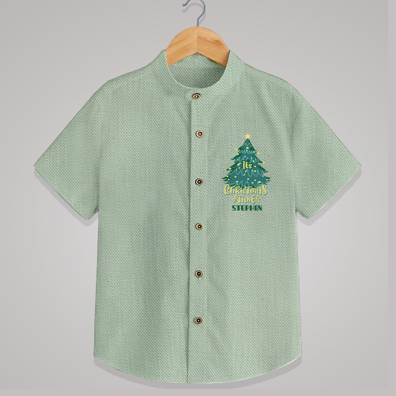 "Its Christmas Time" - Christmas Themed Kids Shirt With Customized name - MINT GREEN - 0 - 6 Months Old (Chest 23")