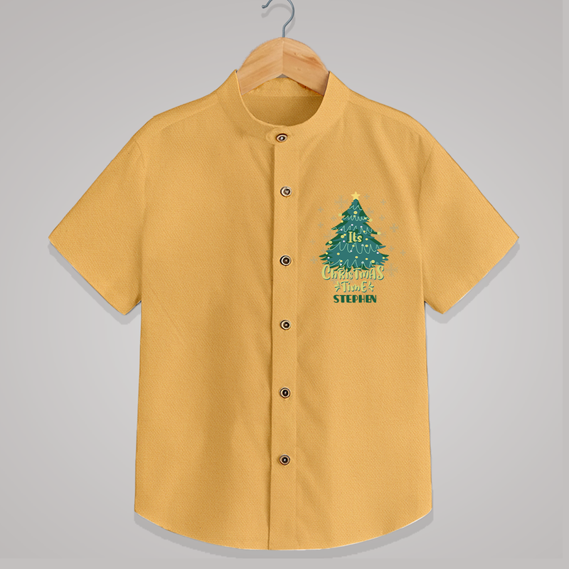 "Its Christmas Time" - Christmas Themed Kids Shirt With Customized name - PASTEL YELLOW - 0 - 6 Months Old (Chest 23")