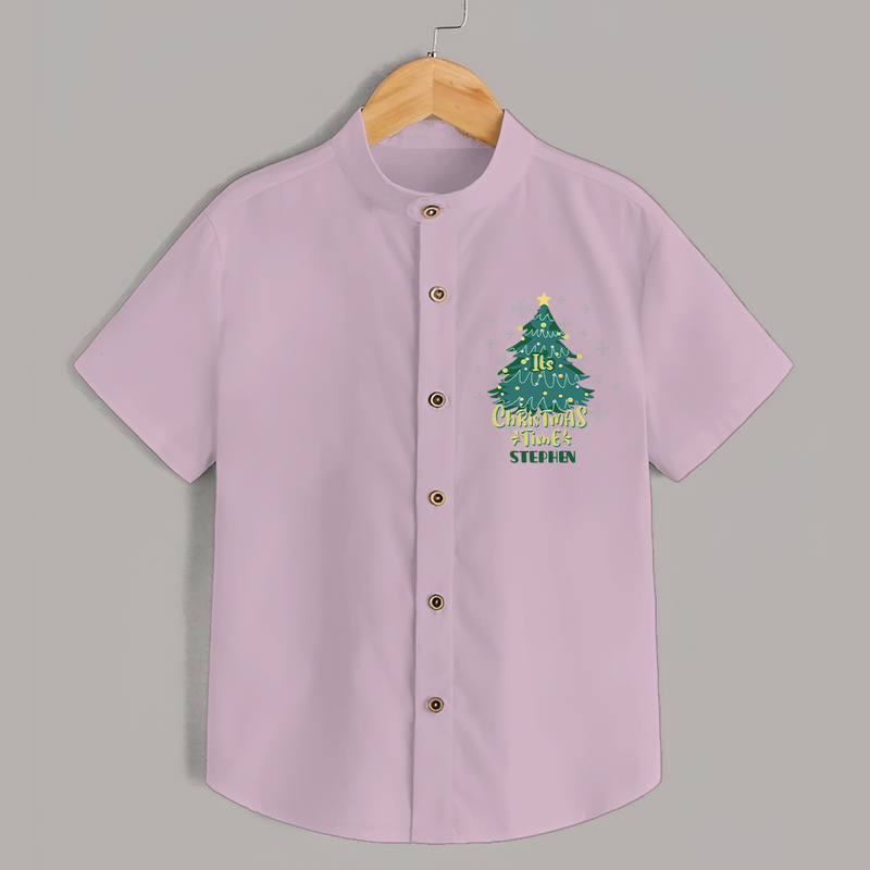 "Its Christmas Time" - Christmas Themed Kids Shirt With Customized name - PINK - 0 - 6 Months Old (Chest 23")