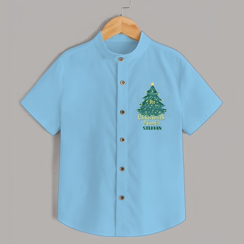 "Its Christmas Time" - Christmas Themed Kids Shirt With Customized name - SKY BLUE - 0 - 6 Months Old (Chest 23")