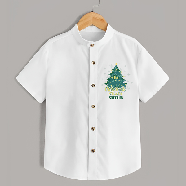 "Its Christmas Time" - Christmas Themed Kids Shirt With Customized name - WHITE - 0 - 6 Months Old (Chest 23")