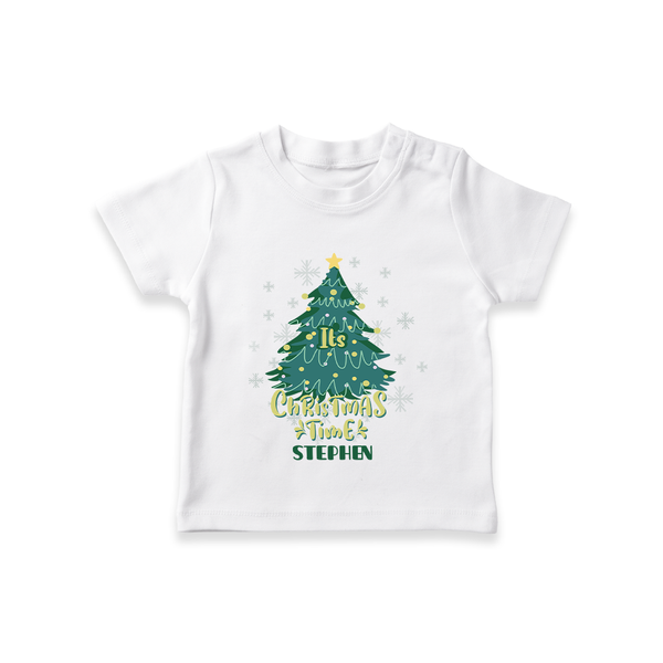 "Its Christmas Time" - Christmas Themed Kids T-Shirt With Customized name - WHITE - 0-5 Months Old (Chest 17")