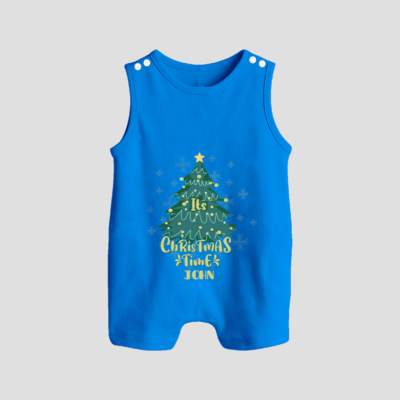 "Its Christmas Time" - Christmas Themed Button Romper With Customized name - ROYAL BLUE - 0 - 5 Months Old (Chest 18")