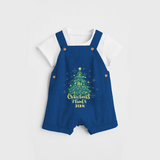 "Its Christmas Time" - Christmas Themed Kids Dungaree Set With Customized name - COBALT BLUE - 0 - 5 Months Old (Chest 18")