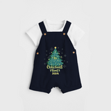 "Its Christmas Time" - Christmas Themed Kids Dungaree Set With Customized name - NAVY BLUE - 0 - 5 Months Old (Chest 18")