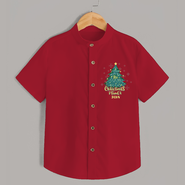 "Its Christmas Time" - Christmas Themed Kids Shirt With Customized name - RED - 0 - 6 Months Old (Chest 23")