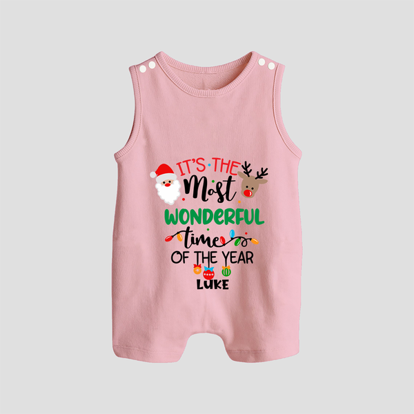 "ItÕs The Most Wonderful Time Of The Year " - Christmas Themed Romper Suit With Customized name - BABY PINK - 0 - 5 Months Old (Chest 18")