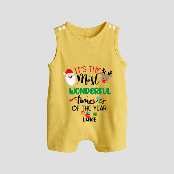 "ItÕs The Most Wonderful Time Of The Year " - Christmas Themed Romper Suit With Customized name - PASTEL YELLOW - 0 - 5 Months Old (Chest 18")