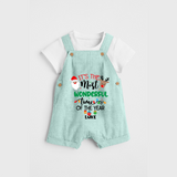 "ItÕs The Most Wonderful Time Of The Year " - Christmas Themed Kids Dungaree Set With Customized name - ARCTIC BLUE - 0 - 5 Months Old (Chest 18")