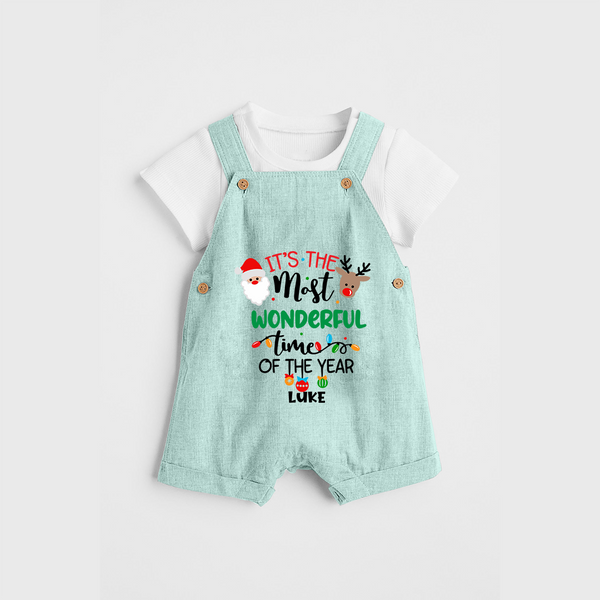 "ItÕs The Most Wonderful Time Of The Year " - Christmas Themed Kids Dungaree Set With Customized name - ARCTIC BLUE - 0 - 5 Months Old (Chest 18")