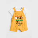 "ItÕs The Most Wonderful Time Of The Year " - Christmas Themed Kids Dungaree Set With Customized name - PASTEL YELLOW - 0 - 5 Months Old (Chest 18")