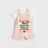 "ItÕs The Most Wonderful Time Of The Year " - Christmas Themed Kids Dungaree Set With Customized name - PEACH - 0 - 5 Months Old (Chest 18")