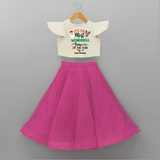 "ItÕs The Most Wonderful Time Of The Year " - Christmas Themed Kids Crop Top And Skirt With Customized name - FUSCHIA - 6 - 9 Months Old (Chest 20" , Frock Waist 20")