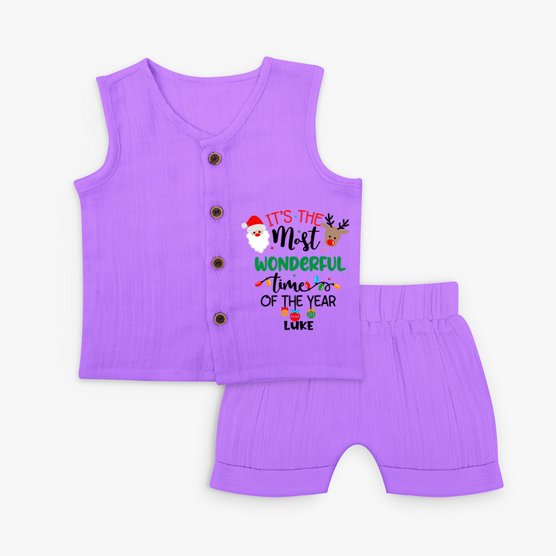 "ItÕs The Most Wonderful Time Of The Year " - Christmas Themed Kids Jabla Set With Customized name - PURPLE - 0 - 3 Months Old (Chest 9.8")