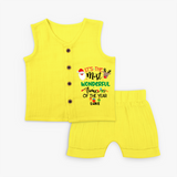 "ItÕs The Most Wonderful Time Of The Year " - Christmas Themed Kids Jabla Set With Customized name - YELLOW - 0 - 3 Months Old (Chest 9.8")