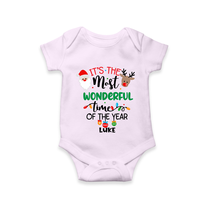 "ItÕs The Most Wonderful Time Of The Year " - Christmas Themed Kids Romper With Customized name - LILAC - 0 - 3 Months Old (Chest 16")