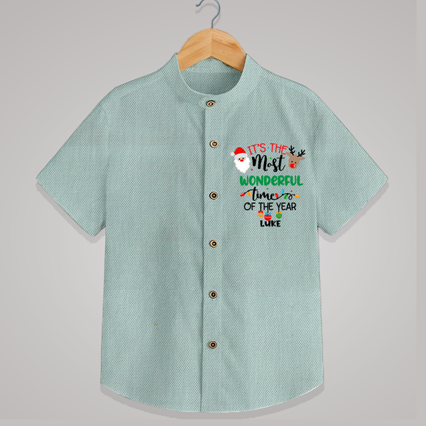 "ItÕs The Most Wonderful Time Of The Year " - Christmas Themed Kids Shirt With Customized name - ARCTIC BLUE - 0 - 6 Months Old (Chest 23")