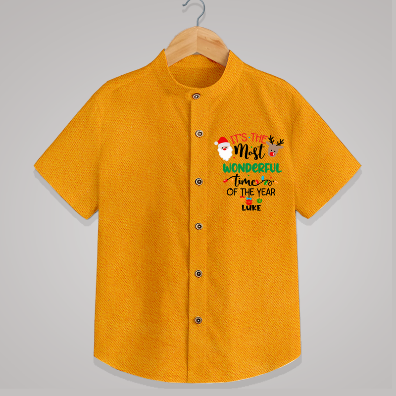 "ItÕs The Most Wonderful Time Of The Year " - Christmas Themed Kids Shirt With Customized name - CHROME YELLOW - 0 - 6 Months Old (Chest 23")