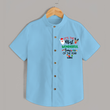 "ItÕs The Most Wonderful Time Of The Year " - Christmas Themed Kids Shirt With Customized name - SKY BLUE - 0 - 6 Months Old (Chest 23")