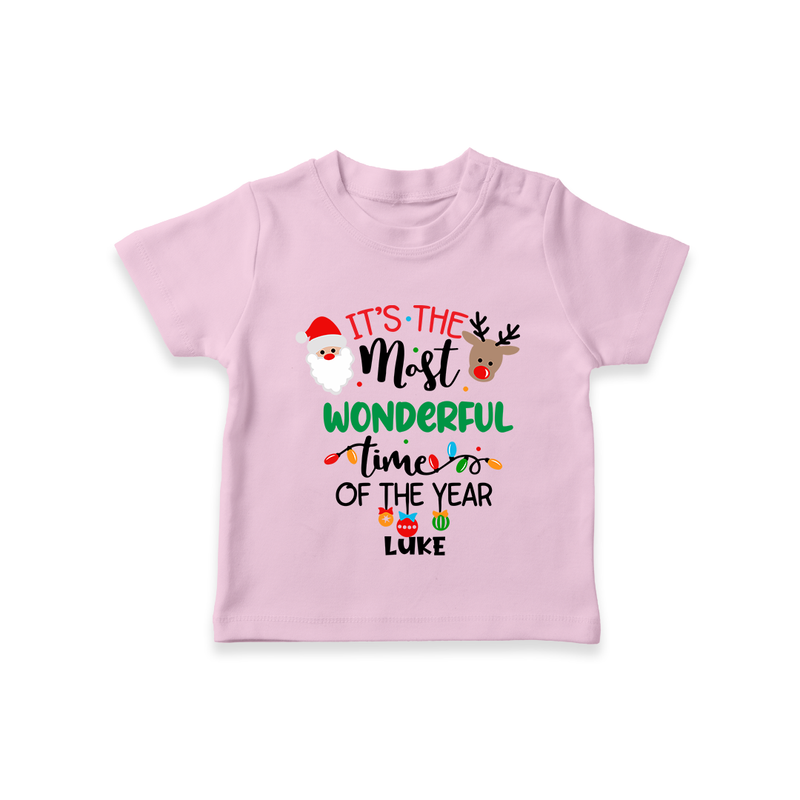 "ItÕs The Most Wonderful Time Of The Year " - Christmas Themed Kids T-Shirt With Customized name - PINK - 0-5 Months Old (Chest 17")