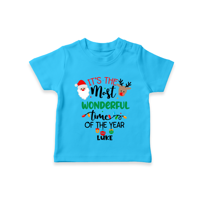 "ItÕs The Most Wonderful Time Of The Year " - Christmas Themed Kids T-Shirt With Customized name - SKY BLUE - 0-5 Months Old (Chest 17")