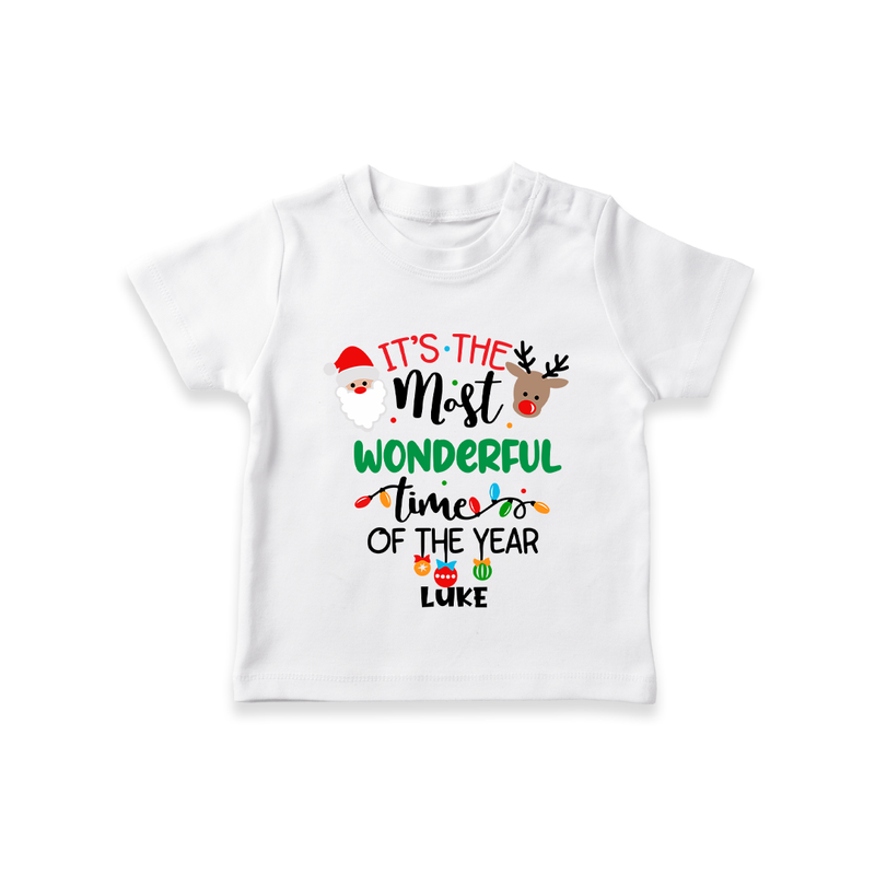 "ItÕs The Most Wonderful Time Of The Year " - Christmas Themed Kids T-Shirt With Customized name - WHITE - 0-5 Months Old (Chest 17")