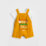 "ItÕs The Most Wonderful Time Of The Year " - Christmas Themed Kids Dungaree Set With Customized name - CHROME YELLOW - 0 - 5 Months Old (Chest 18")