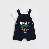 "ItÕs The Most Wonderful Time Of The Year " - Christmas Themed Kids Dungaree Set With Customized name - NAVY BLUE - 0 - 5 Months Old (Chest 18")