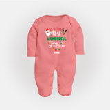 "ItÕs The Most Wonderful Time Of The Year " - Christmas Themed Baby Sleep Suit With Customized name - PEACH - New Born (Chest 7.5")