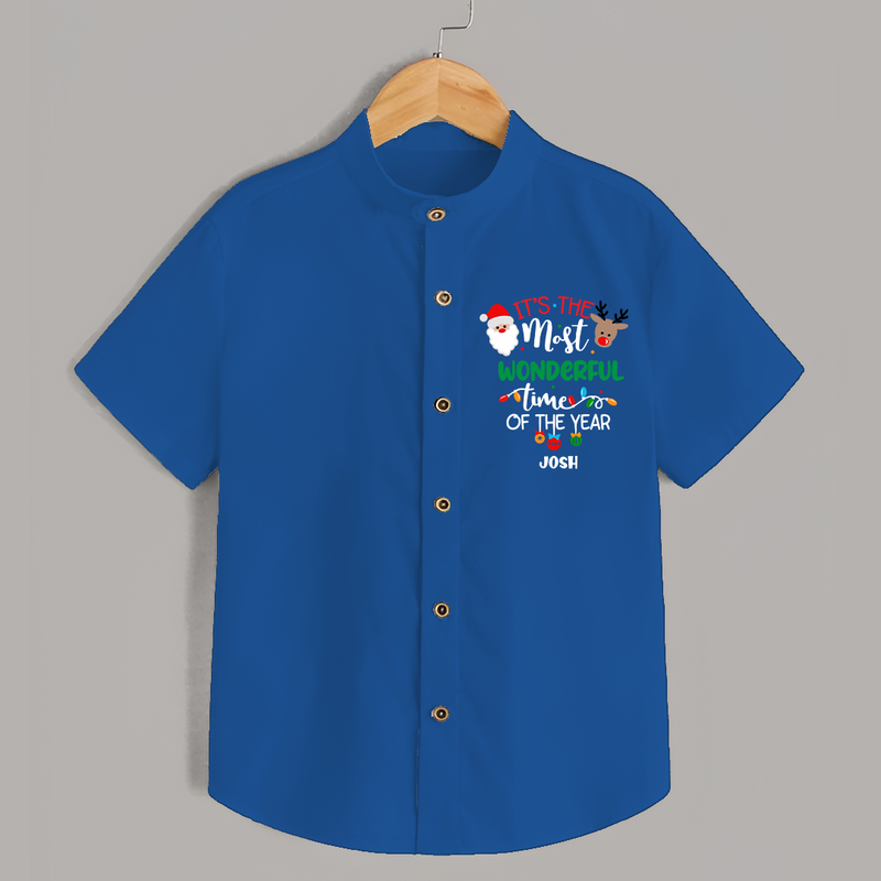 "ItÕs The Most Wonderful Time Of The Year " - Christmas Themed Kids Shirt With Customized name - COBALT BLUE - 0 - 6 Months Old (Chest 23")