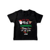 "ItÕs The Most Wonderful Time Of The Year " - Christmas Themed Kids T-Shirt With Customized name - BLACK - 0-5 Months Old (Chest 17")