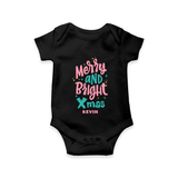 "Merry And Bright Xmas" - Christmas Themed Kids Romper With Customized name - BLACK - 0 - 3 Months Old (Chest 16")