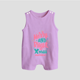 "Merry And Bright Xmas" - Christmas Themed Button Romper With Customized name - LILAC - 0 - 5 Months Old (Chest 18")